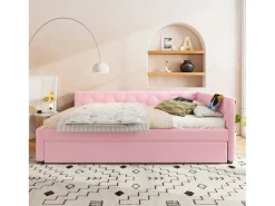 Sofá-cama 140×200 cm - com cama ninho - com porta USB + Type-C - rosa (sem colchão)