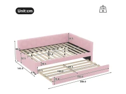 Sofá-cama 140×200 cm - com cama ninho - com porta USB + Type-C - rosa (sem colchão)