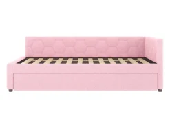 Sofá-cama 140×200 cm - com cama ninho - com porta USB + Type-C - rosa (sem colchão)