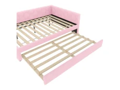 Sofá-cama 140×200 cm - com cama ninho - com porta USB + Type-C - rosa (sem colchão)