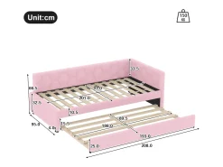 Sofá-cama 90×200 cm - com cama ninho - com porta USB + Type-C - rosa (sem colchão)