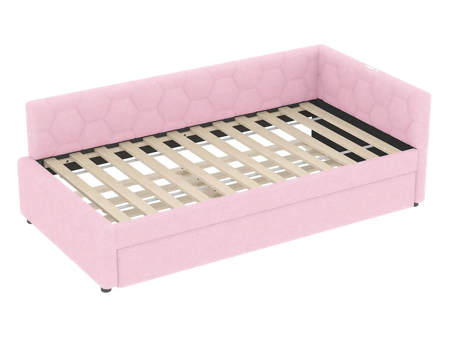 Sofá-cama 90×200 cm - com cama ninho - com porta USB + Type-C - rosa (sem colchão)