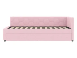 Sofá-cama 90×200 cm - com cama ninho - com porta USB + Type-C - rosa (sem colchão)