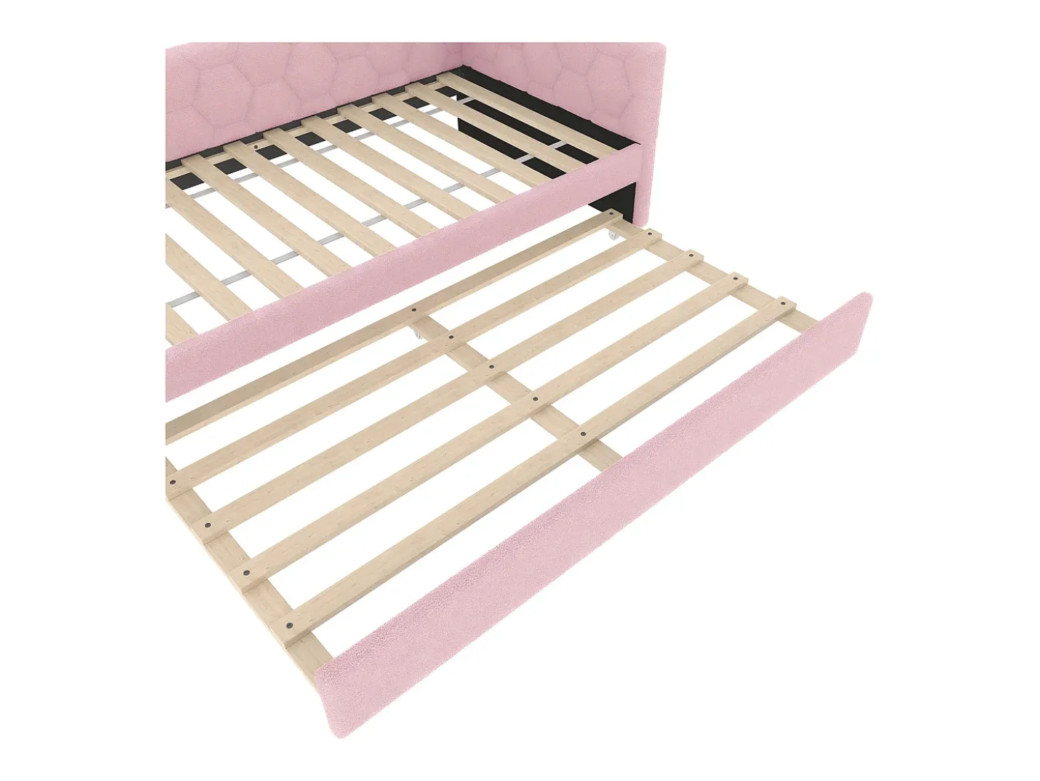 Sofá-cama 90×200 cm - com cama ninho - com porta USB + Type-C - rosa (sem colchão)