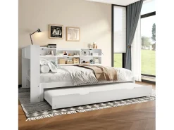 Sofá-cama 140×200 cm - com USB + Type-C - com armazenamento - com cama extra - branco (colchão não incluído)