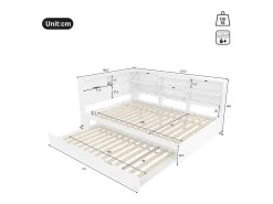 Sofá-cama 140×200 cm - com USB + Type-C - com armazenamento - com cama extra - branco (colchão não incluído)