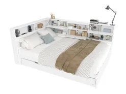Sofá-cama 140×200 cm - com USB + Type-C - com armazenamento - com cama extra - branco (colchão não incluído)