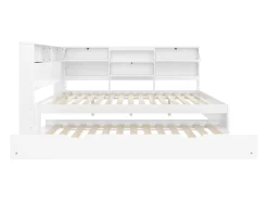 Sofá-cama 140×200 cm - com USB + Type-C - com armazenamento - com cama extra - branco (colchão não incluído)