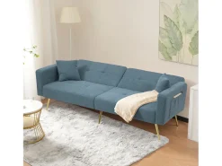 Sofá-cama 2 lugares - ângulo ajustável - con almofadas e bolsos de armazenamento laterais - azul antigo