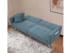 Sofá-cama 2 lugares - ângulo ajustável - con almofadas e bolsos de armazenamento laterais - azul antigo