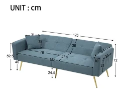 Sofá-cama 2 lugares - ângulo ajustável - con almofadas e bolsos de armazenamento laterais - azul antigo