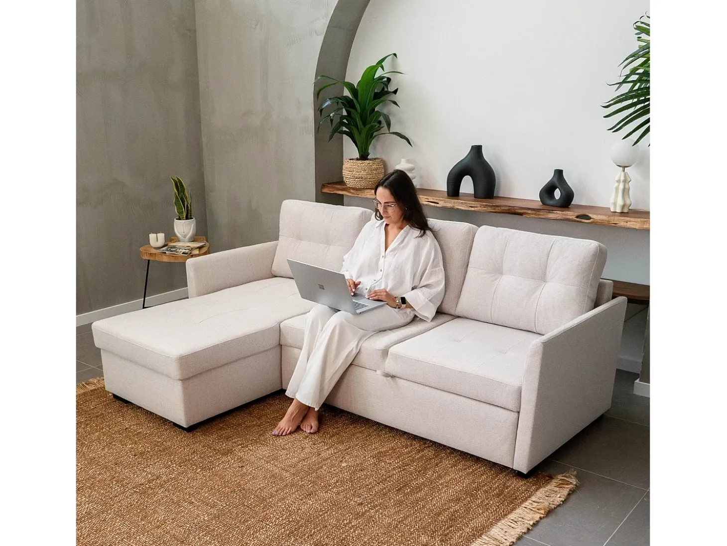 Sofá-cama 3 Lugares com chaise longue - Enzo