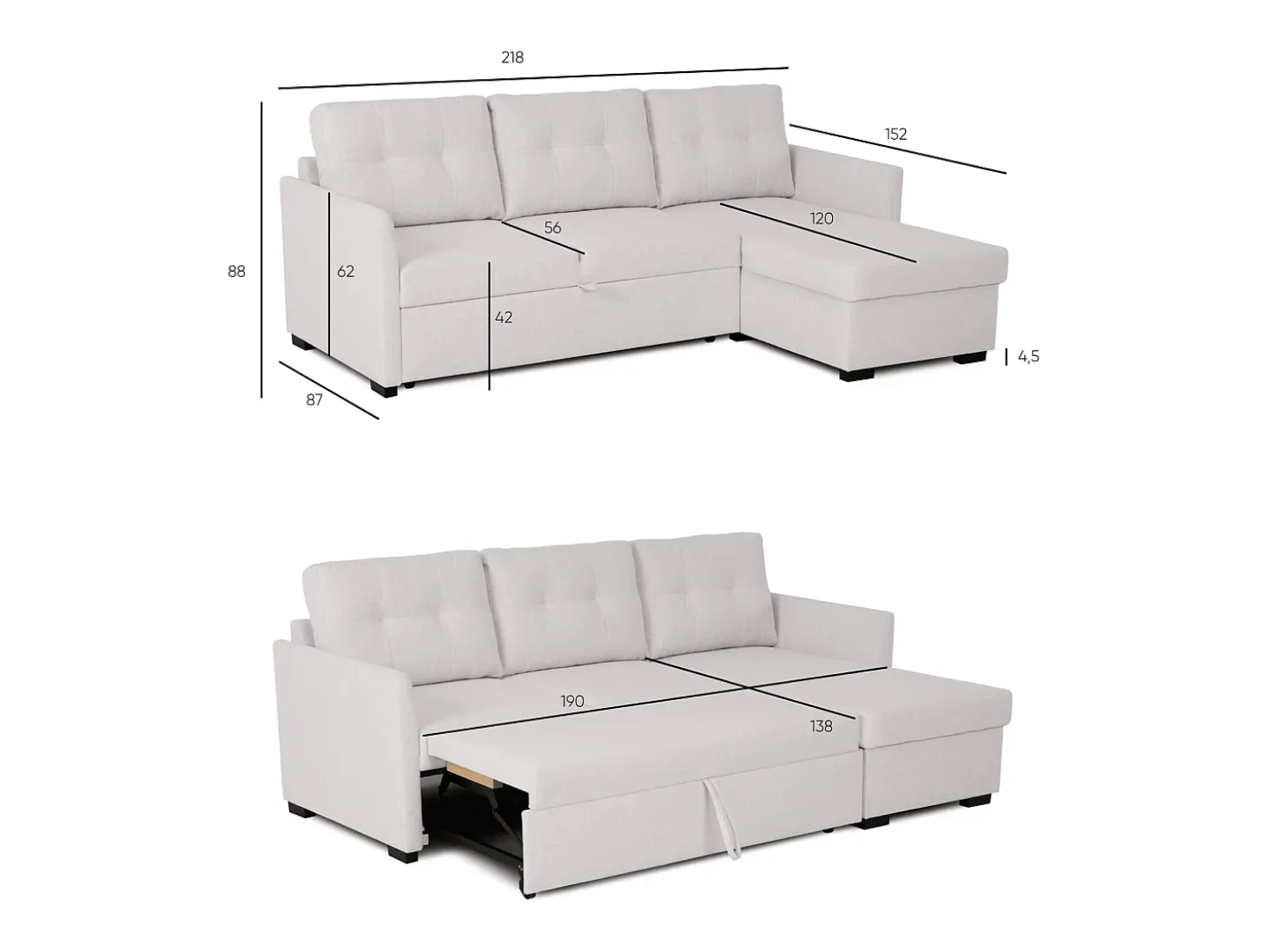 Sofá-cama 3 Lugares com chaise longue - Enzo