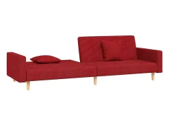 Sofá-cama 2 lugares com duas almofadas tecido vermelho tinto