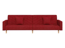Sofá-cama 2 lugares com duas almofadas tecido vermelho tinto