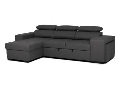 Sofá-cama 3 lugares Preto avec chaise longue reversível lado direito/esquerdoche - cabeceiras ajustáveis - 2 Poufs (263 x 127 x 96 cm) - JOHN