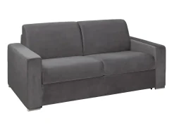 Sofá-cama abertura rápida 3 lug. colchão de 14cm veludo cinzento CALITO