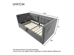 Sofá-cama acolchoado 90x200 cm - com espaço de armazenamento - com portas USB e Type-C - Veludo - Cinza