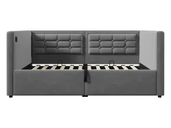Sofá-cama acolchoado 90x200 cm - com espaço de armazenamento - com portas USB e Type-C - Veludo - Cinza