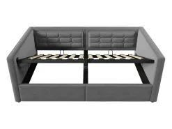 Sofá-cama acolchoado 90x200 cm - com espaço de armazenamento - com portas USB e Type-C - Veludo - Cinza