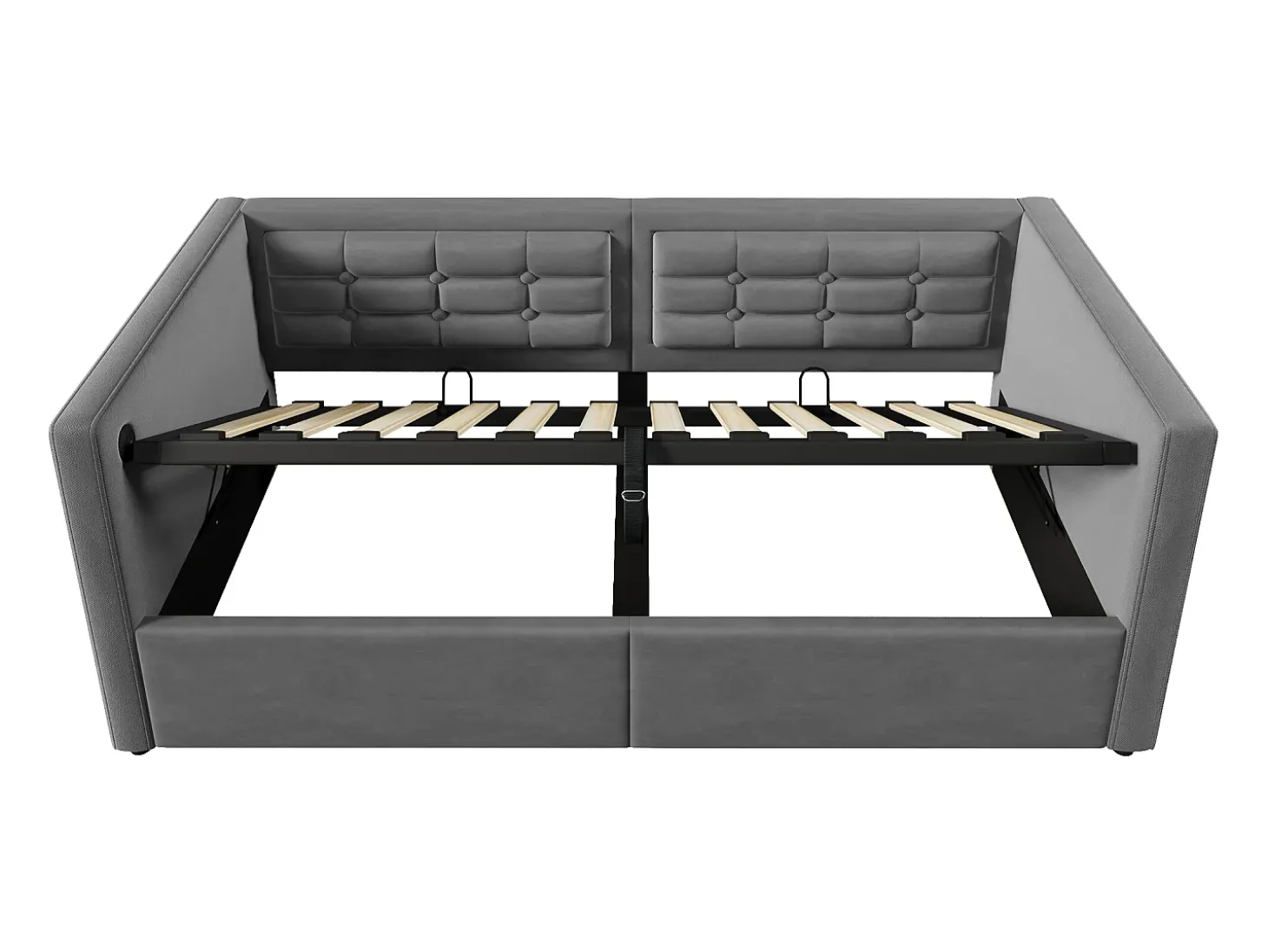 Sofá-cama acolchoado 90x200 cm - com espaço de armazenamento - com portas USB e Type-C - Veludo - Cinza