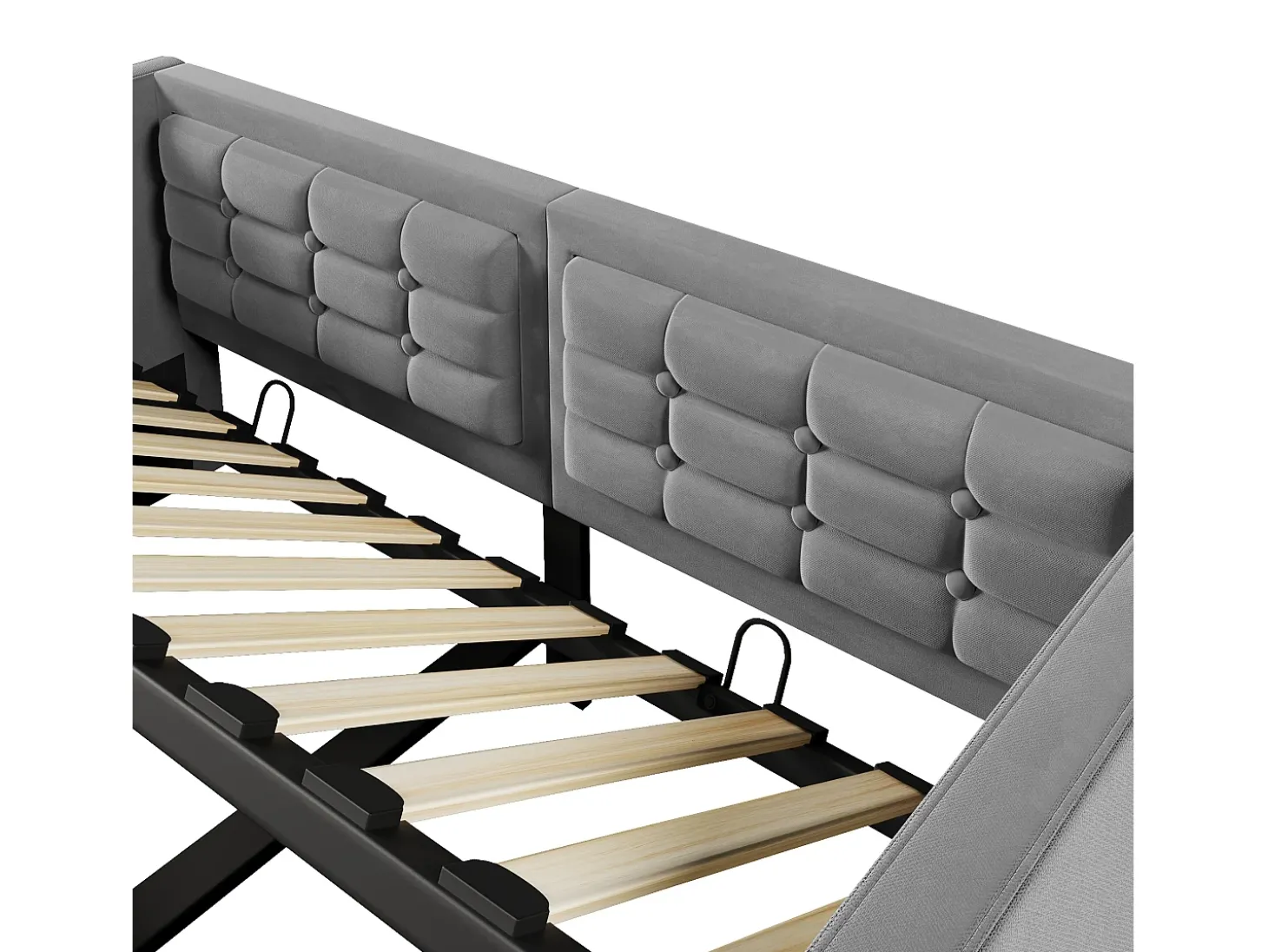 Sofá-cama acolchoado 90x200 cm - com espaço de armazenamento - com portas USB e Type-C - Veludo - Cinza