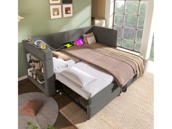Sofá-cama acolchoado 90x200 cm - com cama extensível 90x200 cm - com portas USB e Type-C - com porta-copos - Cinza (sem colchão)