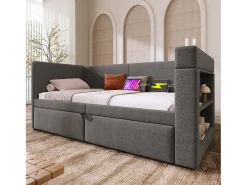 Sofá-cama acolchoado 90x200 cm - com cama extensível 90x200 cm - com portas USB e Type-C - com porta-copos - Cinza (sem colchão)