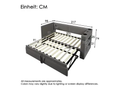 Sofá-cama acolchoado 90x200 cm - com cama extensível 90x200 cm - com portas USB e Type-C - com porta-copos - Cinza (sem colchão)