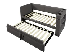 Sofá-cama acolchoado 90x200 cm - com cama extensível 90x200 cm - com portas USB e Type-C - com porta-copos - Cinza (sem colchão)