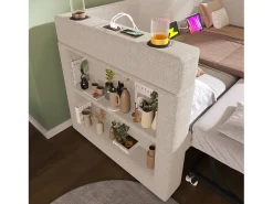 Sofá-cama acolchoado 90x190 cm - com cama extensível 90x190 cm - com portas USB e Type-C - com porta-copos - Bege (sem colchão)
