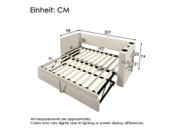 Sofá-cama acolchoado 90x190 cm - com cama extensível 90x190 cm - com portas USB e Type-C - com porta-copos - Bege (sem colchão)