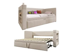 Sofá-cama acolchoado 90x190 cm - com cama extensível 90x190 cm - com portas USB e Type-C - com porta-copos - Bege (sem colchão)