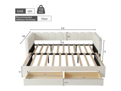 Sofá-cama acolchoado 90x190cm - con cama nido - con 2 gavetas e porta USB - tecido de linho - Bege​ (colchão não incluído)