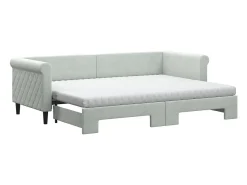 Sofá-cama c/ gavetão e colchões 80x200 cm veludo cinzento-claro