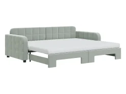 Sofá-cama c/ gavetão e colchões 90x200 cm veludo cinzento-claro