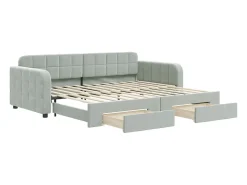 Sofá-cama c/ gavetão e gavetas 90x200 cm veludo cinzento-claro
