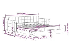 Sofá-cama c/ gavetão e gavetas 90x200 cm veludo cinzento-claro