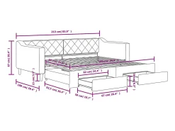 Sofá-cama c/ gavetão e gavetas 90x190 cm tecido cinzento-escuro