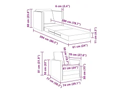 Sofá-Cama 60cm Azul tecido