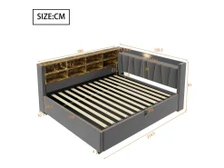 Sofá-cama com armazenamento 90×200 cm - com iluminação - com porta USB e Type-C - Veludo - Cinza escuro (sem colchão)