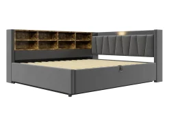 Sofá-cama com armazenamento 90×200 cm - com iluminação - com porta USB e Type-C - Veludo - Cinza escuro (sem colchão)