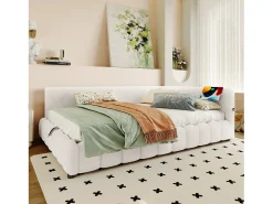 Sofá-cama com baú 140x200 cm - com iluminação LED - com USB + Type-C - branco (sem colchão)