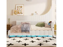 Sofá-cama com baú 140x200 cm - com iluminação LED - com USB + Type-C - branco (sem colchão)