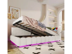 Sofá-cama com baú 140x200 cm - com iluminação LED - com USB + Type-C - branco (sem colchão)