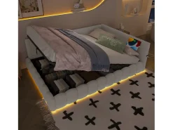 Sofá-cama com baú 140x200 cm - com iluminação LED - com USB + Type-C - branco (sem colchão)