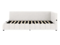 Sofá-cama com baú 140x200 cm - com iluminação LED - com USB + Type-C - branco (sem colchão)