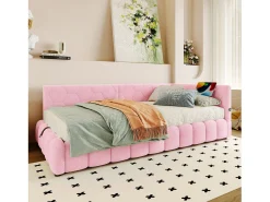 Sofá-cama com baú 90x200 cm - com iluminação LED - com USB + Type-C - rosa (sem colchão)
