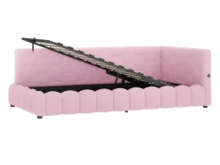 Sofá-cama com baú 90x200 cm - com iluminação LED - com USB + Type-C - rosa (sem colchão)
