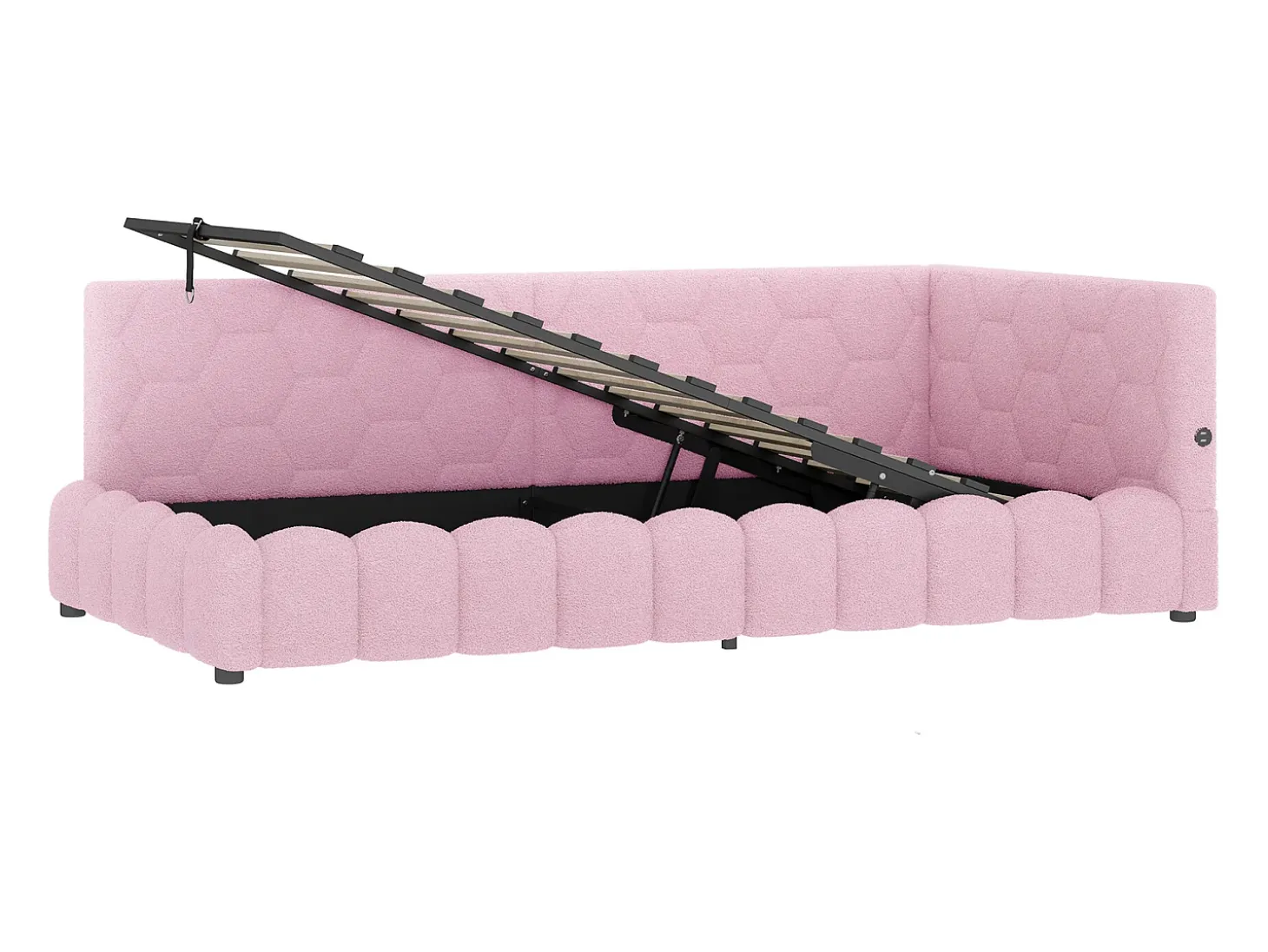 Sofá-cama com baú 90x200 cm - com iluminação LED - com USB + Type-C - rosa (sem colchão)